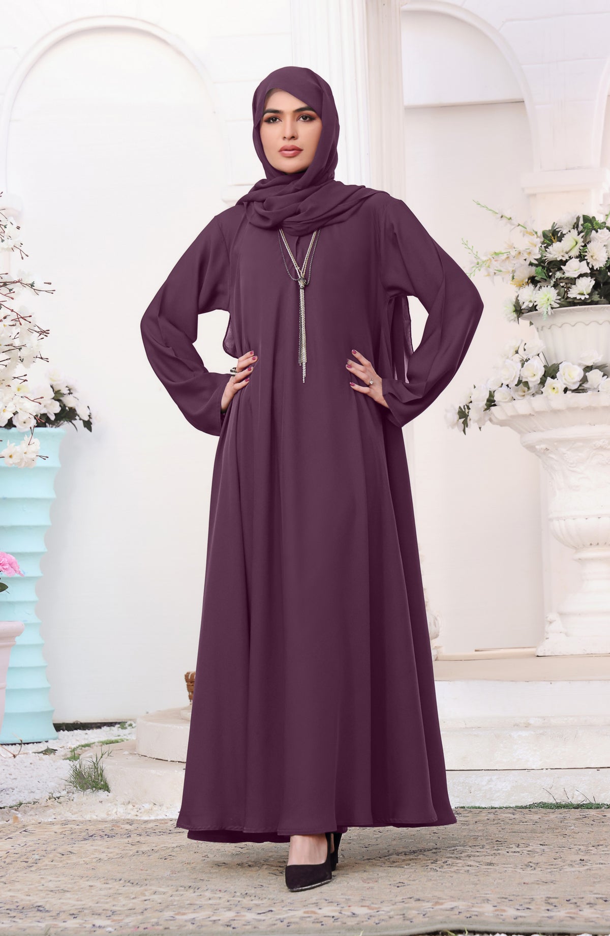Kohinoor by TGM Maxi Style Premium Nidha Abaya - Omaima Plum - TGM25KOH - Plum