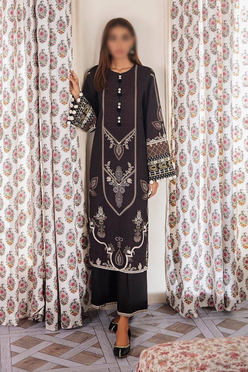 Manzil - Khaddar and Linen Unstitched Collection D- ONYX DRAB - 2PC