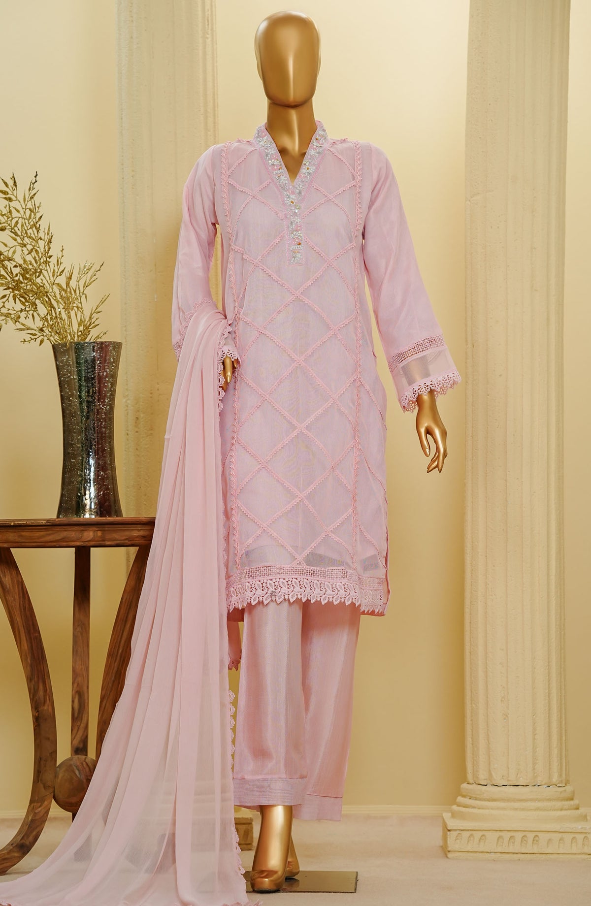 Opulent by Amna Khadija Embroidered Net Stitched 2 Piece Suit - OOPLEE-01 - AM25OOPLEE - Pink - Festive Collection