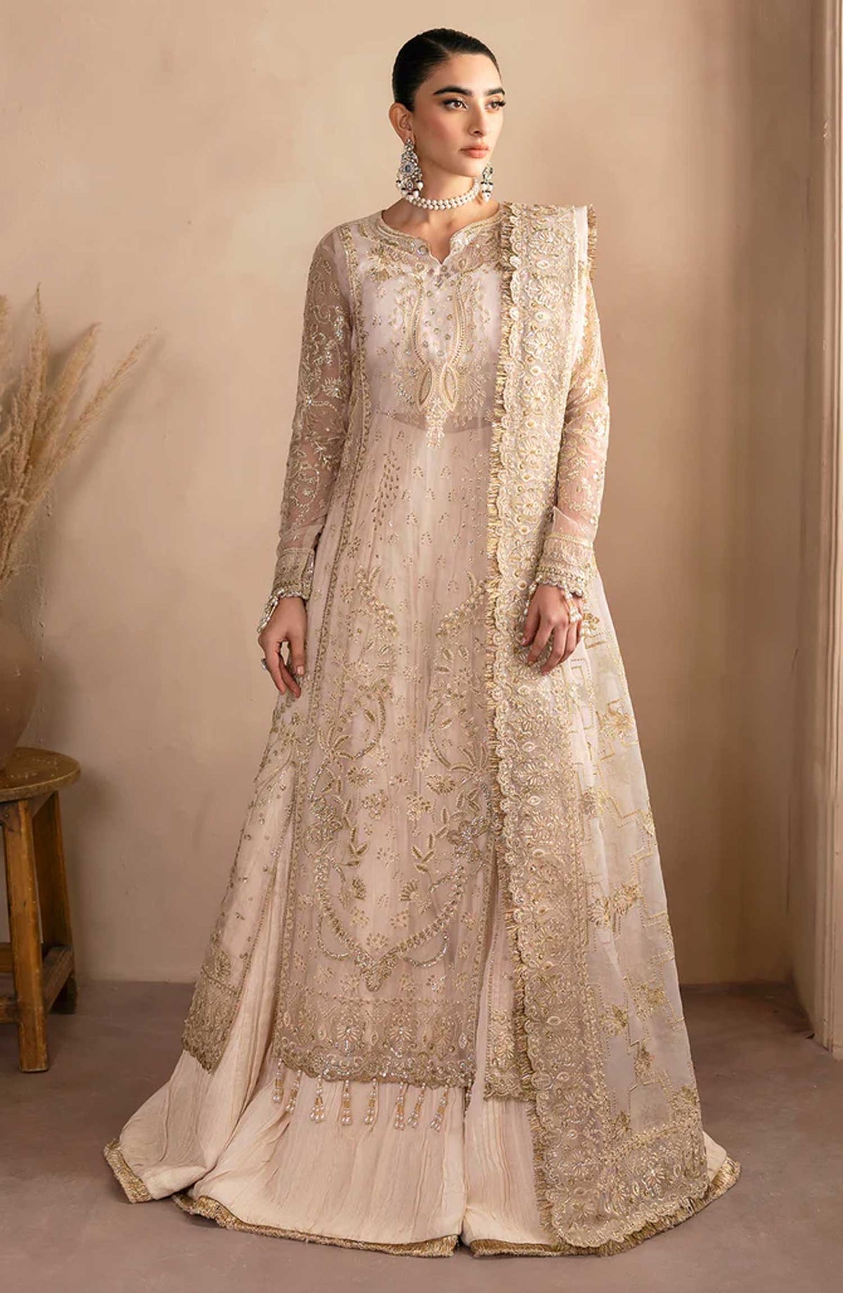 Emaan Adeel Embroidered Organza Unstitched 3 Piece - EA25C - Opaline - White - Formal Collection