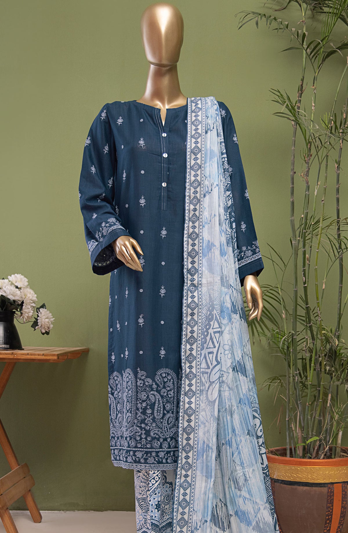 Oriental by HZ Textile Embroidered Lawn Unstitched 3 Piece Suit - OPK-20 - HZ25OPK - Blue - Summer Collection