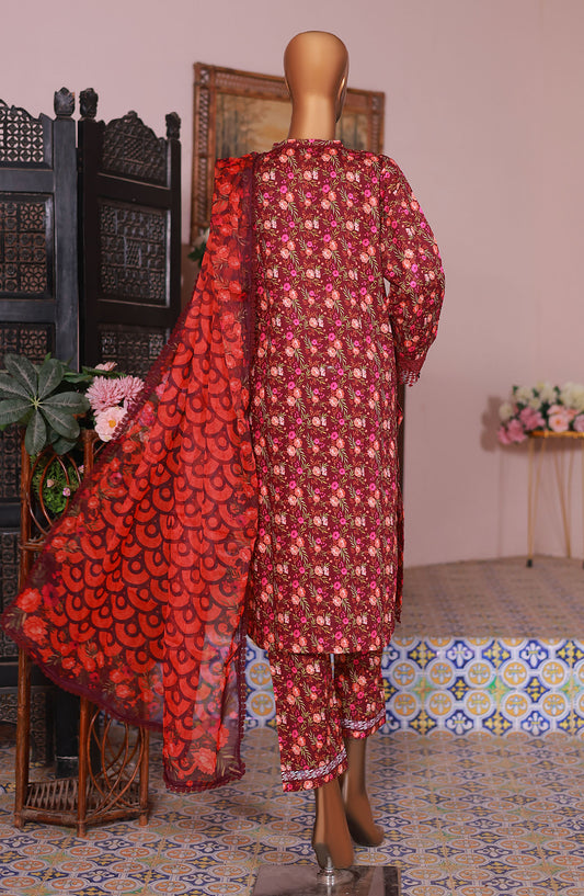 Oswah by Suntex Embroidered Lawn Stitched 3 Piece Suit - OS-2519K - SS25OLC - Red - Summer Collection