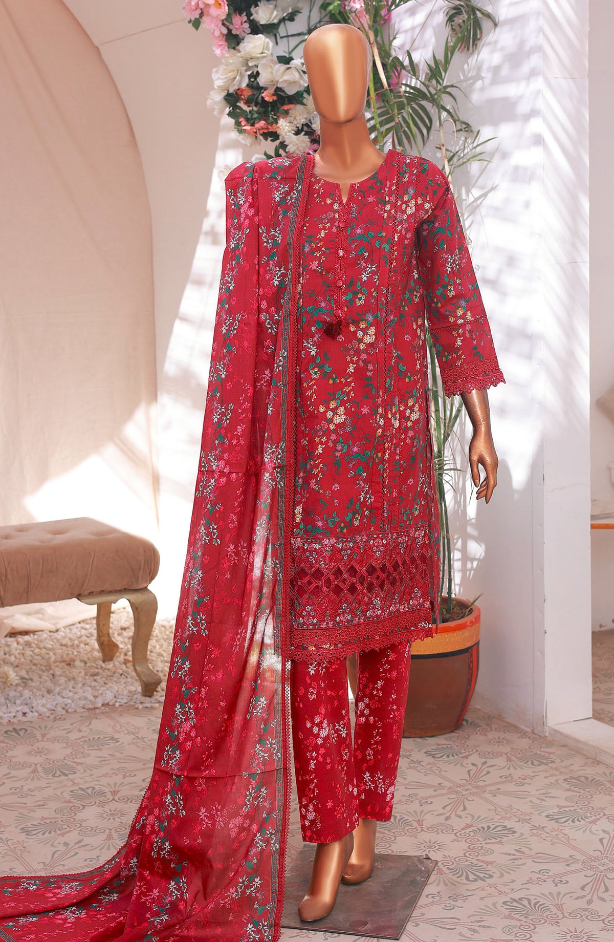 Oswah by Suntex Fabrics Printed Stitched 3 Piece Suit - OS- 2509 K - SS25O - Ruby - Summer Collection