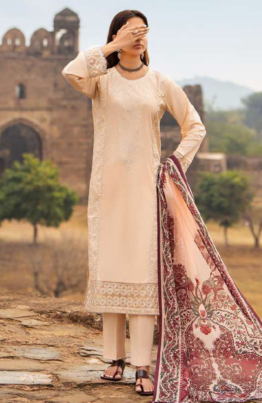 Sky Stories by Casual Lite Embroidered Cotton Lawn Stitched 3 Piece Suit - Outfit-01 - CL25SS - Beige - Summer Collection