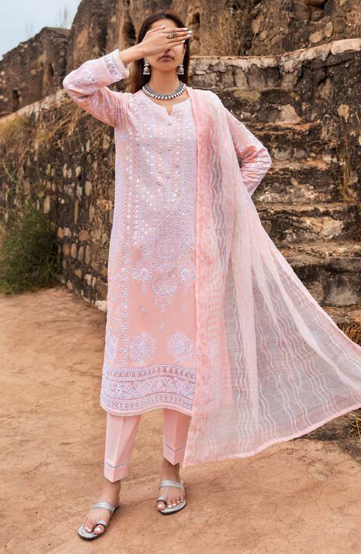 Sky Stories by Casual Lite Embroidered Cotton Lawn Stitched 3 Piece Suit - Outfit-04 - CL25SS - Pink - Summer Collection