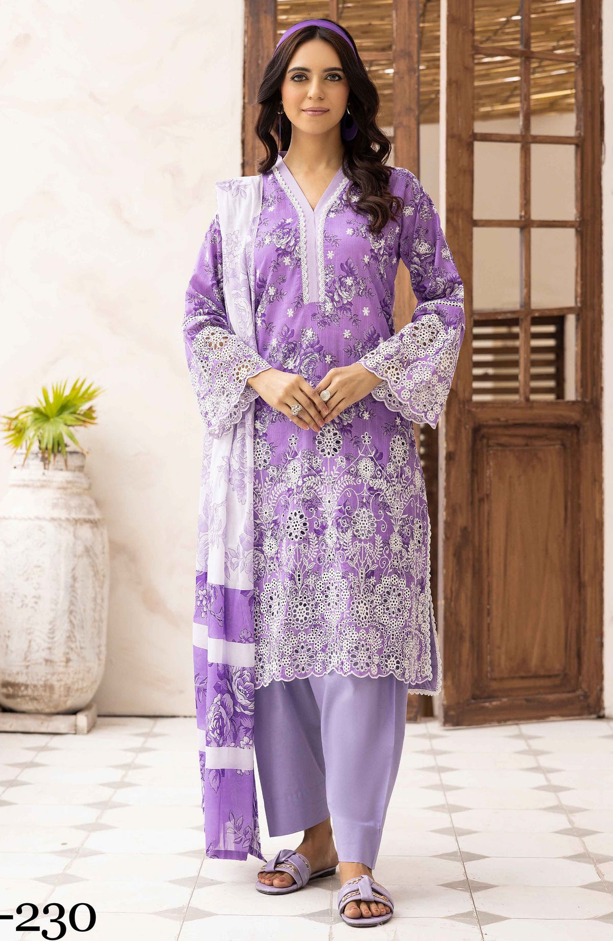 NUR Embroidered Lawn Unstitched 3 Piece Suit - P-230 - NUR25MP - Purple - Summer Collection