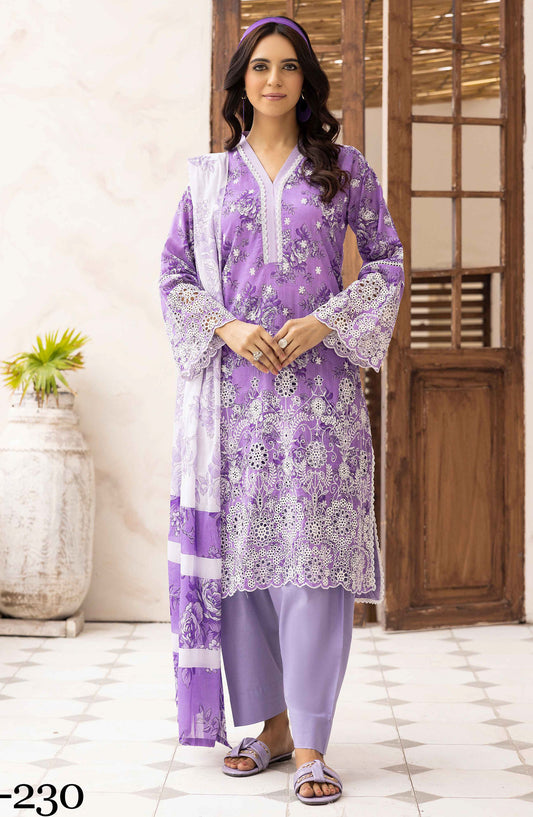 NUR Embroidered Lawn Unstitched 3 Piece Suit - P-230 - NUR25MP - Purple - Summer Collection