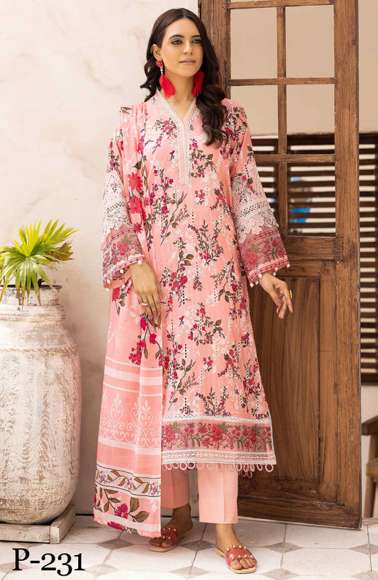 NUR Embroidered Lawn Unstitched 3 Piece Suit - P-231 - NUR25MP - Peach - Summer Collection