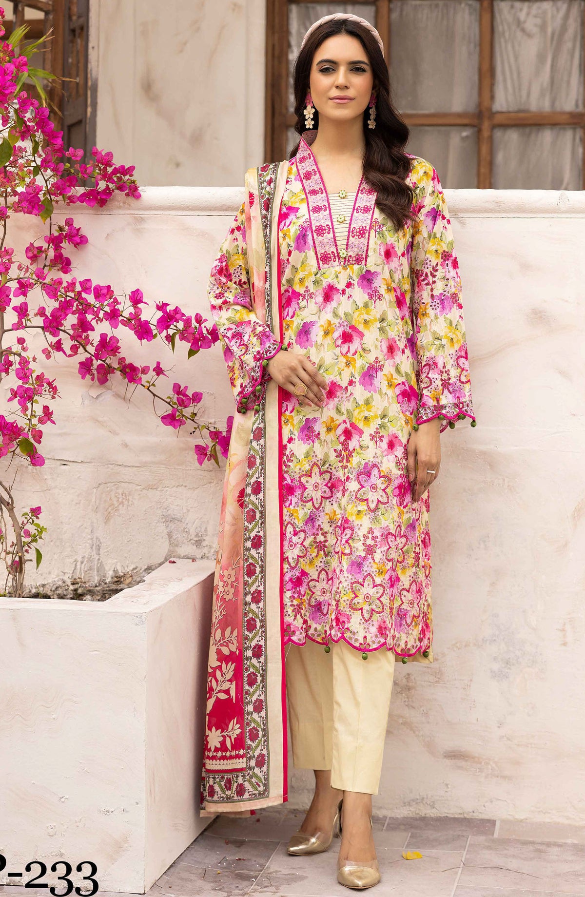 NUR Embroidered Lawn Unstitched 3 Piece Suit - P-233 - NUR25MP - Yellow - Summer Collection