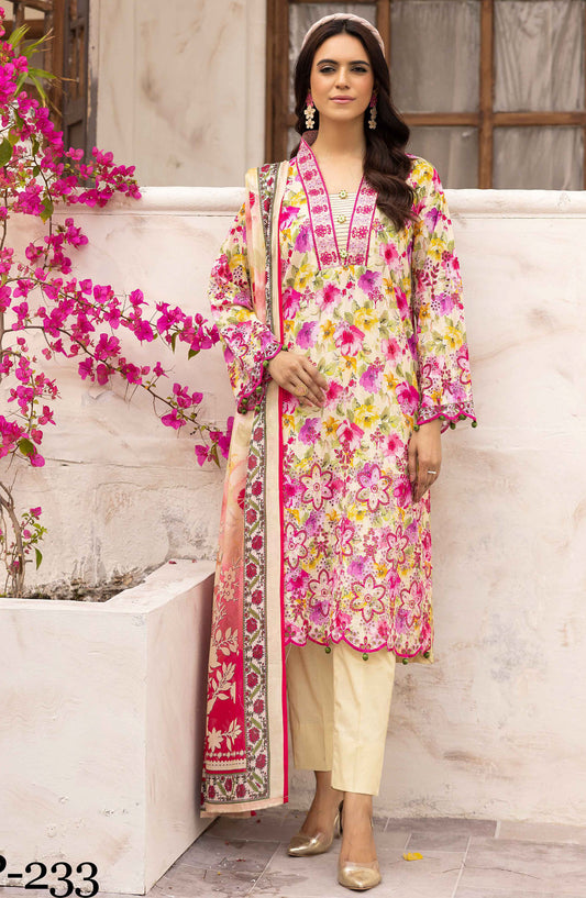 NUR Embroidered Lawn Unstitched 3 Piece Suit - P-233 - NUR25MP - Yellow - Summer Collection