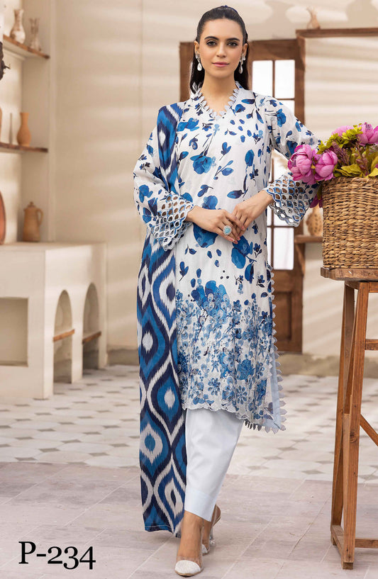 NUR Embroidered Lawn Unstitched 3 Piece Suit - P-234 - NUR25MP - White - Summer Collection