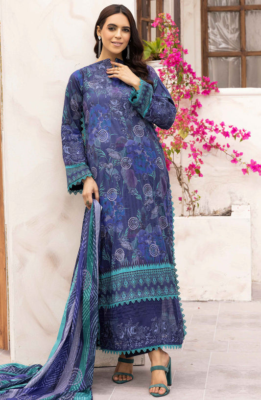 NUR Embroidered Lawn Unstitched 3 Piece Suit - P-236 - NUR25MP - Blue - Summer Collection