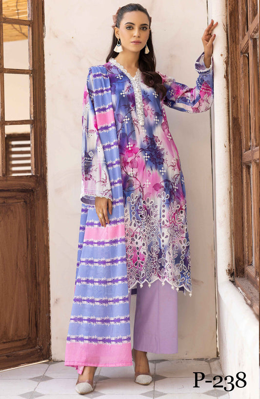 NUR Embroidered Lawn Unstitched 3 Piece Suit - P-238 - NUR25MP - Purple - Summer Collection