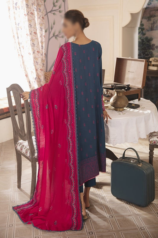 Manzil - Khaddar and Linen Unstitched Collection D- PAVOT BLUE