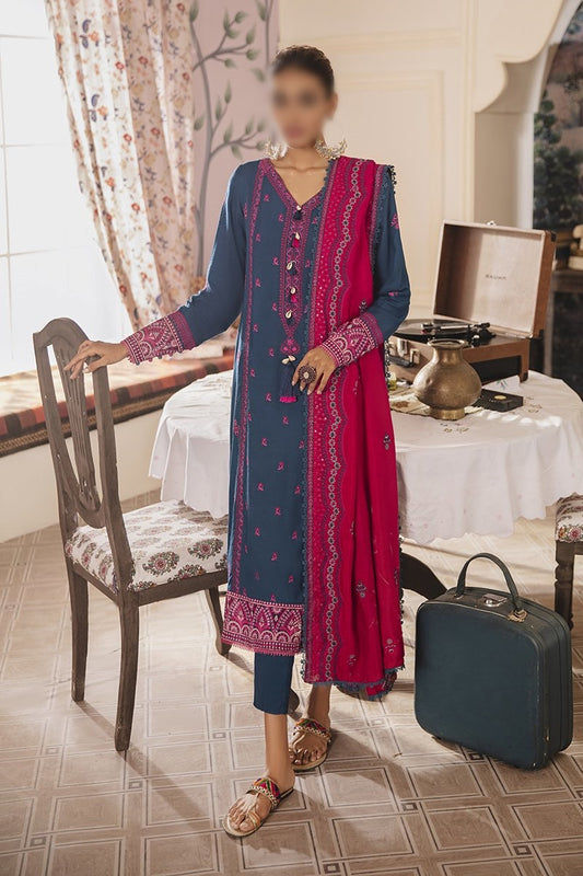 Manzil - Khaddar and Linen Unstitched Collection D- PAVOT BLUE