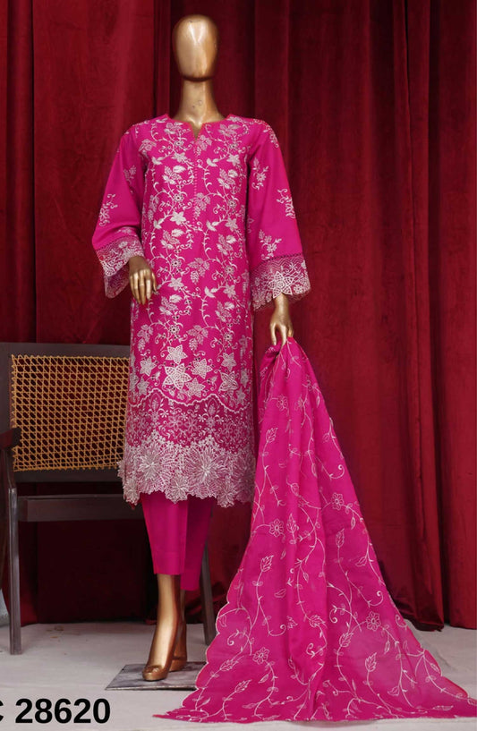 Bin Saeed Embroidered Lawn Stitched 3 Piece - PC 28620 - BS25LF - Hot Pink - Summer Collection