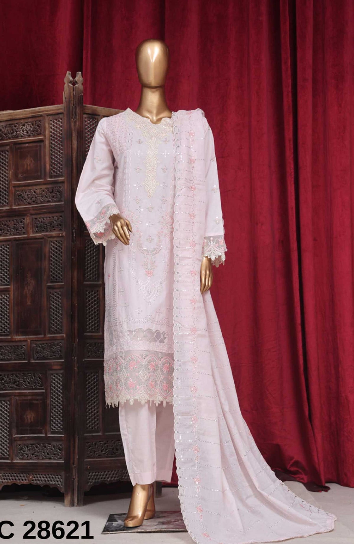 Bin Saeed Embroidered Lawn Stitched 3 Piece - PC 28621 - BS25LF - Light Pink - Summer Collection