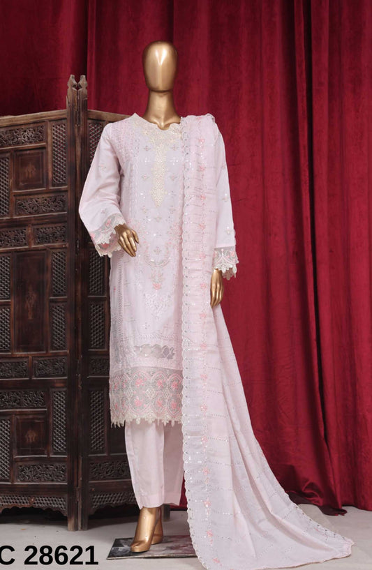 Bin Saeed Embroidered Lawn Stitched 3 Piece - PC 28621 - BS25LF - Light Pink - Summer Collection