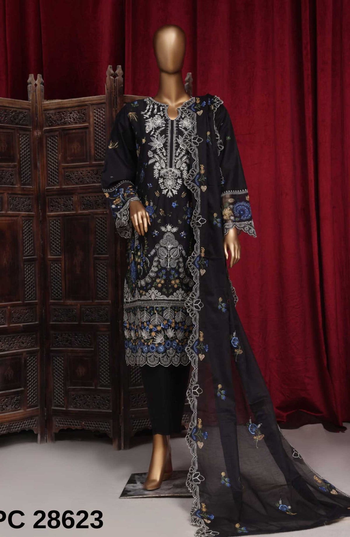Bin Saeed Embroidered Lawn Stitched 3 Piece - PC 28623 - BS25LF - Black - Summer Collection