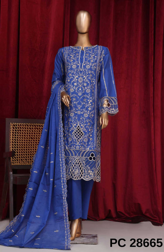 Bin Saeed Embroidered Lawn Stitched 3 Piece - PC 28665 - BS25LF - Dark Blue - Summer Collection