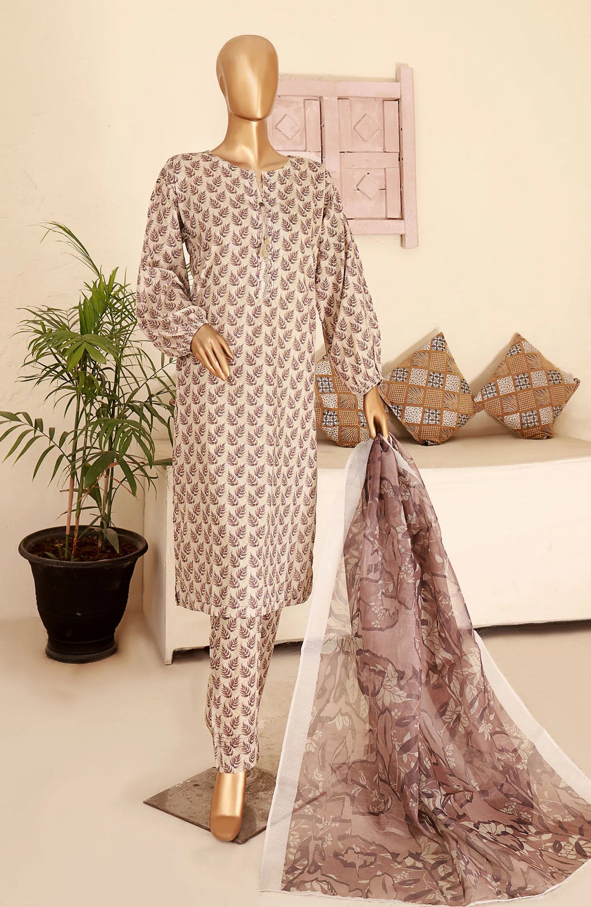 HZ Kaavish RTW Printed Co Ords Collection 2024 - PCD 410 Cream Beige