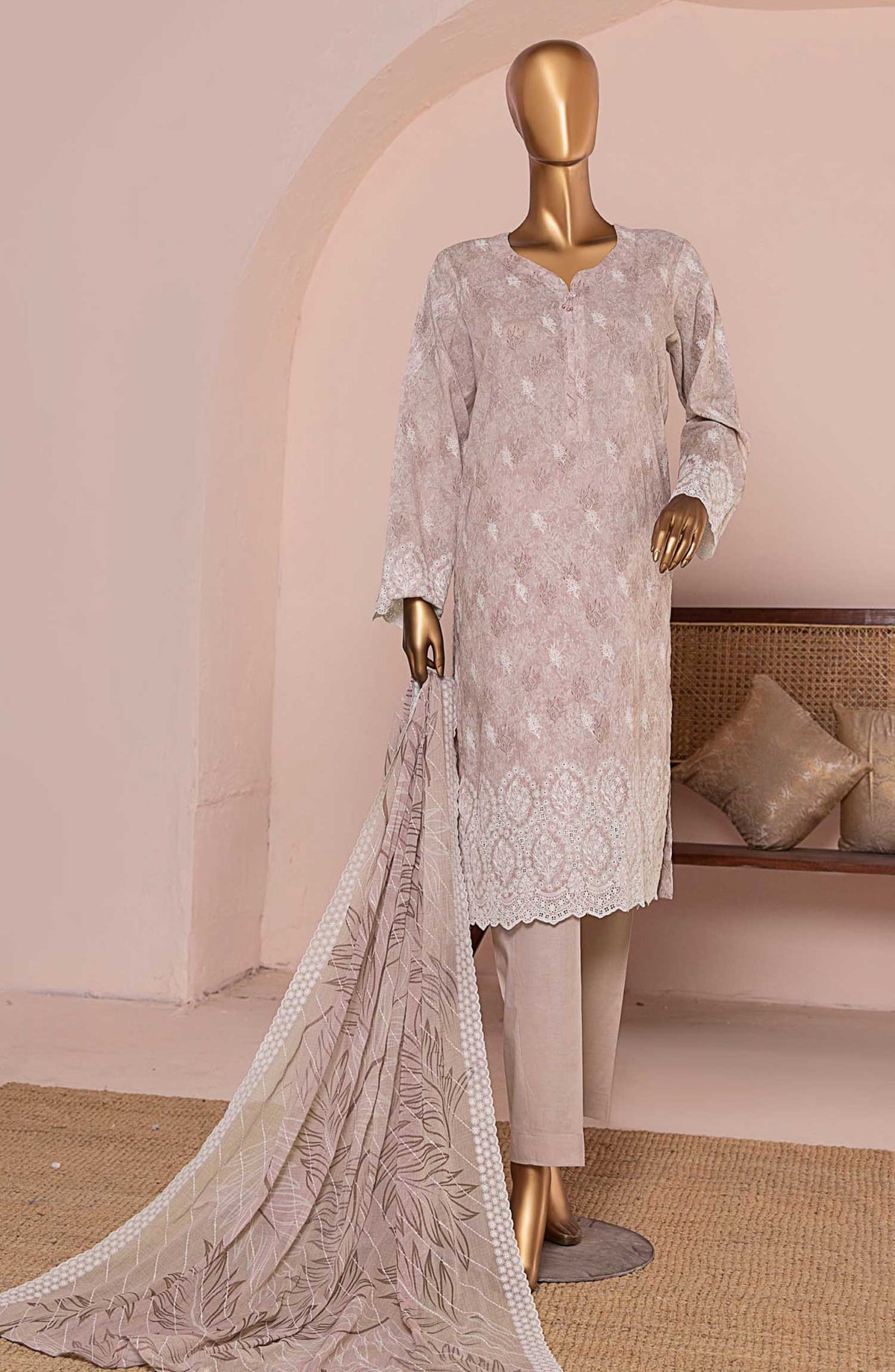 HZ Textile Chikankari Lawn Unstitched 3 Piece Suit - PCE 954 - HZ25CEL - Silver Grey - Summer Collection
