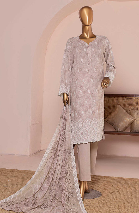 HZ Textile Chikankari Lawn Unstitched 3 Piece Suit - PCE 954 - HZ25CEL - Silver Grey - Summer Collection