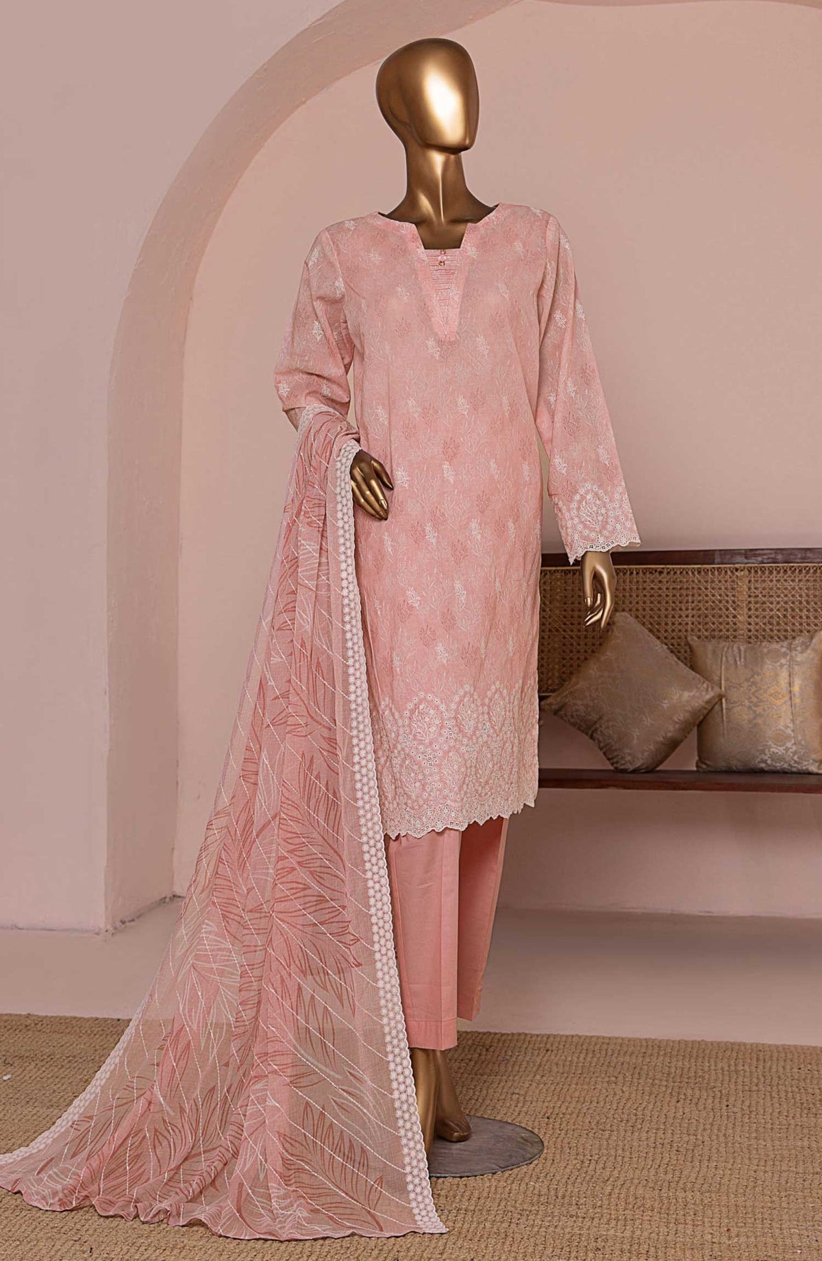 HZ Textile Chikankari Lawn Unstitched 3 Piece Suit - PCE 957 - HZ25CEL - Light Pink - Summer Collection