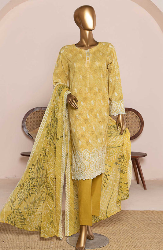 HZ Textile Chikankari Lawn Unstitched 3 Piece Suit - PCE 958 - HZ25CEL - Yellow - Summer Collection