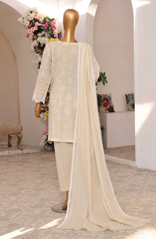HZ Textile Chikankari Lawn Stitched 3 Piece Suit - PCK 101 Sand Beige - HZ25PK - Beige - Summer Collection