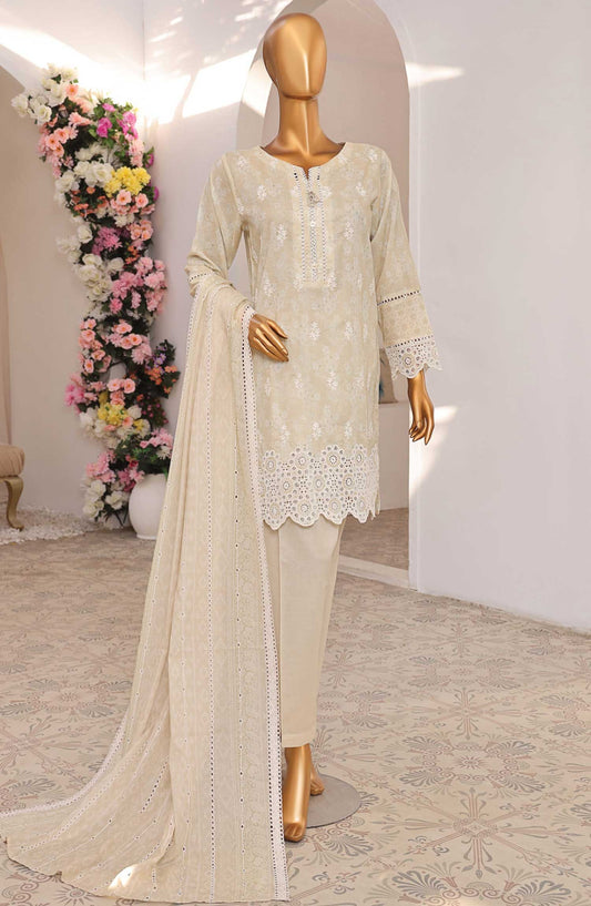 HZ Textile Chikankari Lawn Stitched 3 Piece Suit - PCK 101 Sand Beige - HZ25PK - Beige - Summer Collection