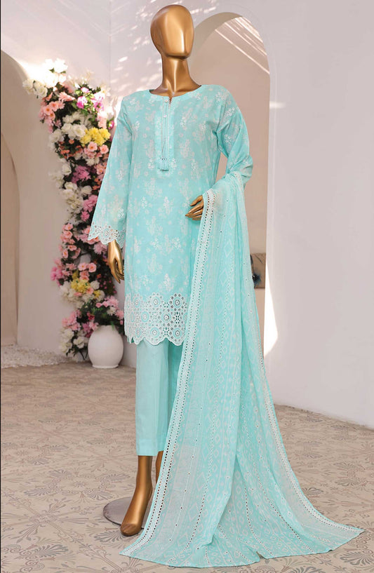 HZ Textile Chikankari Lawn Stitched 3 Piece Suit - PCK 103 Ocean Blue - HZ25PK - Blue - Summer Collection