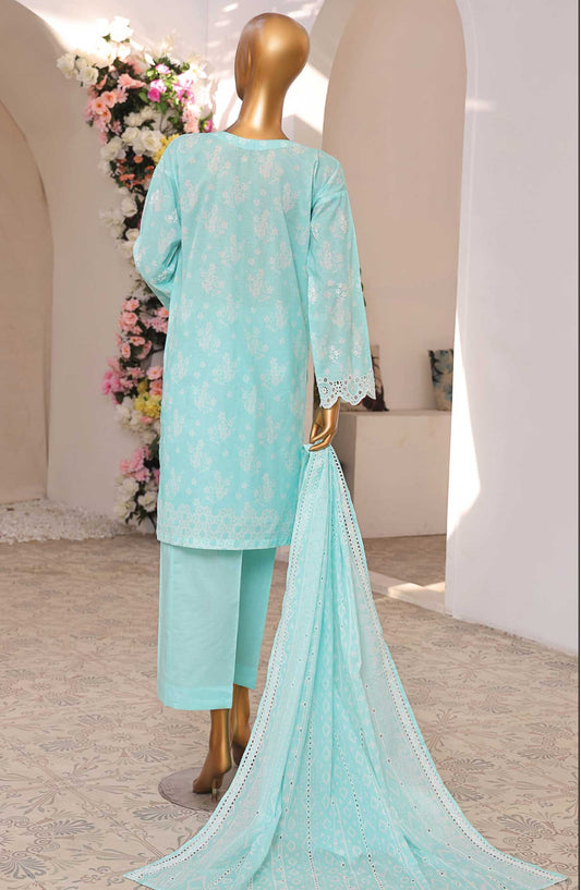 HZ Textile Chikankari Lawn Stitched 3 Piece Suit - PCK 103 Ocean Blue - HZ25PK - Blue - Summer Collection