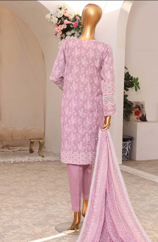 HZ Textile Chikankari Lawn Stitched 3 Piece Suit - PCK 104 Faded Mauve - HZ25PK - Mauve - Summer Collection