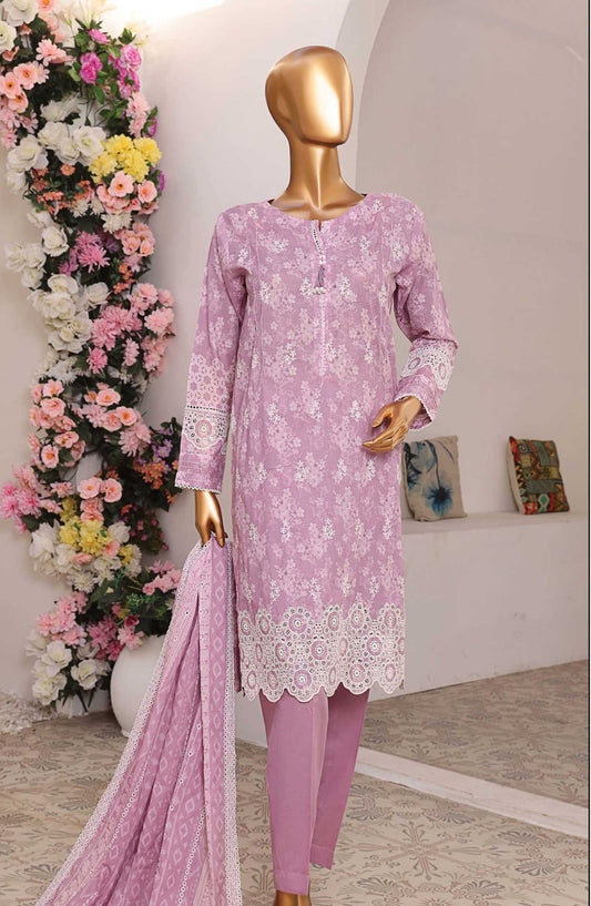 HZ Textile Chikankari Lawn Stitched 3 Piece Suit - PCK 104 Faded Mauve - HZ25PK - Mauve - Summer Collection