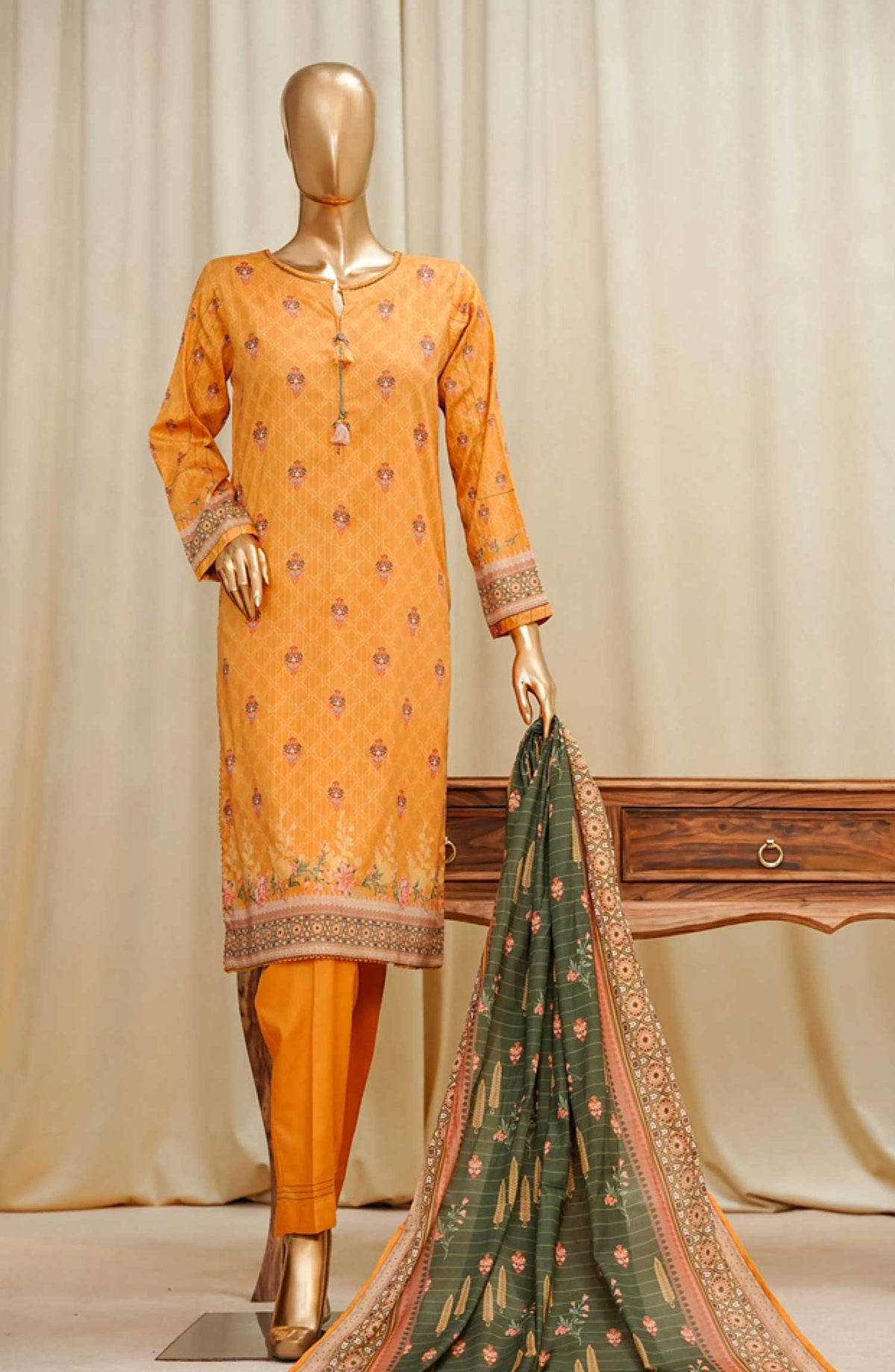 Gardenia by HZ Textile Printed Swiss Lawn Stitched 3 Piece - PDL-711 MUSTARD - HZ25PDL - Summer Collection