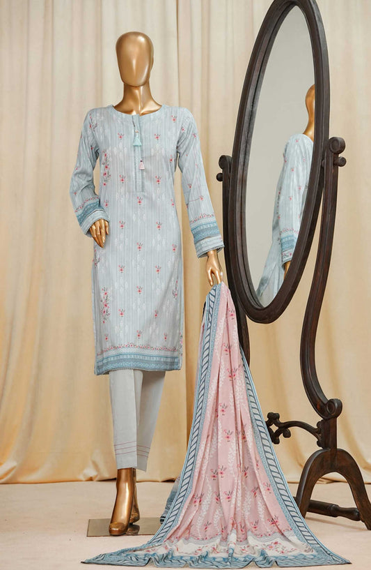 Gardenia by HZ Textile Printed Swiss Lawn Stitched 3 Piece - PDL-712 GREYISH BLUE - HZ25PDL - Summer Collection