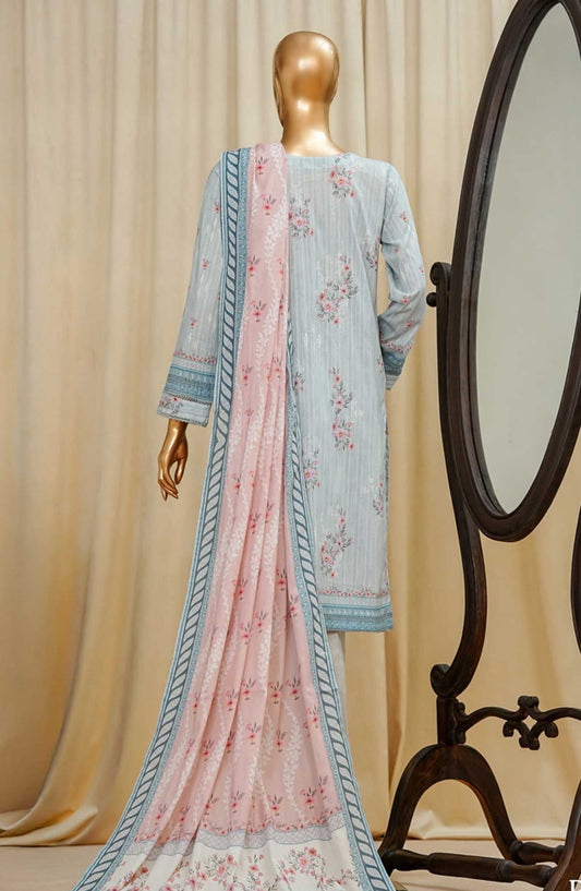 Gardenia by HZ Textile Printed Swiss Lawn Stitched 3 Piece - PDL-712 GREYISH BLUE - HZ25PDL - Summer Collection