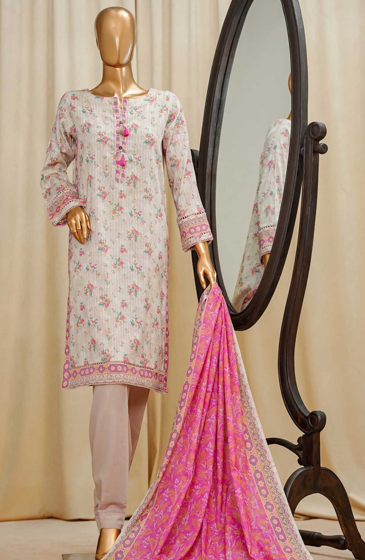 Gardenia by HZ Textile Printed Swiss Lawn Stitched 3 Piece - PDL-712 LIGHT BEIGE - HZ25PDL - Summer Collection