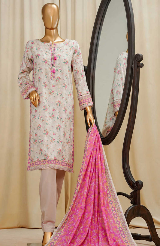 Gardenia by HZ Textile Printed Swiss Lawn Stitched 3 Piece - PDL-712 LIGHT BEIGE - HZ25PDL - Summer Collection