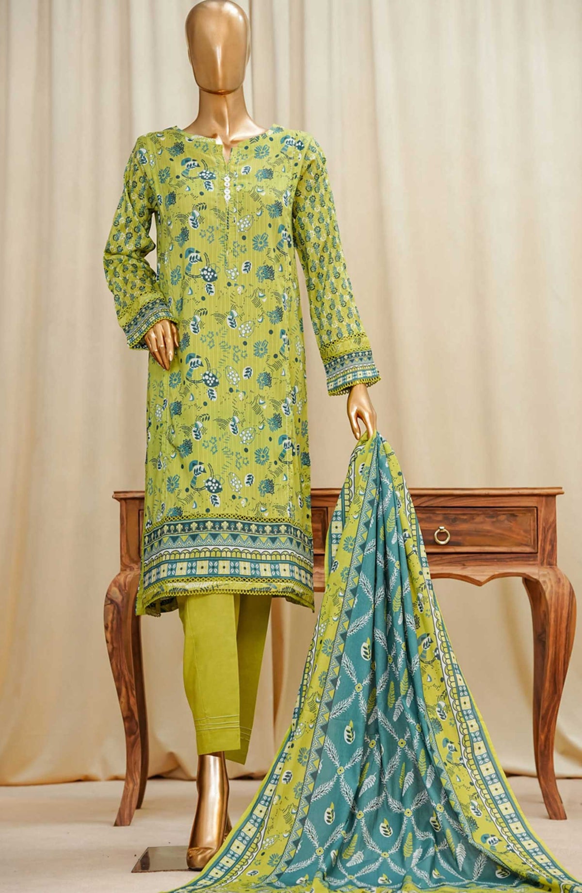 Gardenia by HZ Textile Printed Swiss Lawn Stitched 3 Piece - PDL-713 PARROT GREEN - HZ25PDL - Summer Collection