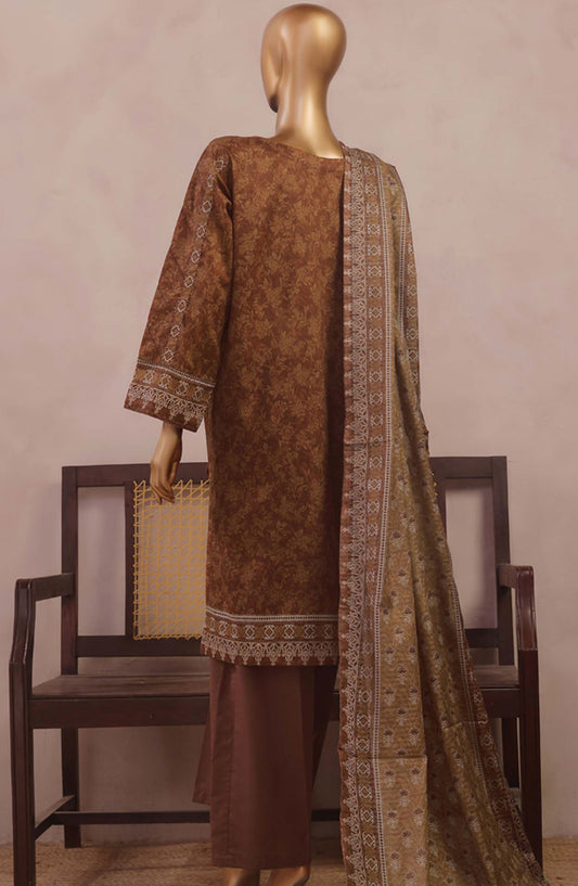 Aashkaaar by HZ Textile Embroidered Lawn Stitched 3 Piece Suit - PEC-101 Rust Brown - HZ25ASHV3 - Brown - Summer Collection