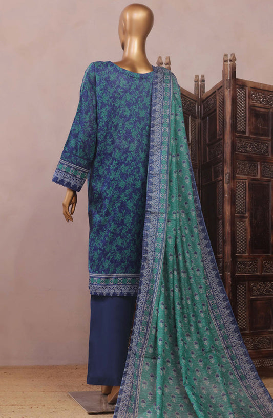 Aashkaaar by HZ Textile Embroidered Lawn Stitched 3 Piece Suit - PEC-102 Teal Blue - HZ25ASHV3 - Blue - Summer Collection