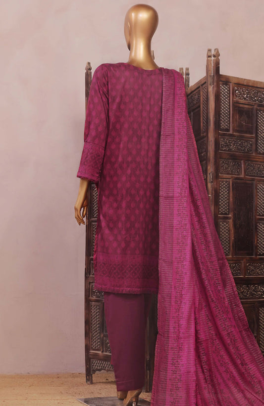 Aashkaaar by HZ Textile Embroidered Lawn Stitched 3 Piece Suit - PEC-103 Brunt Maroon - HZ25ASHV3 - Purple - Summer Collection