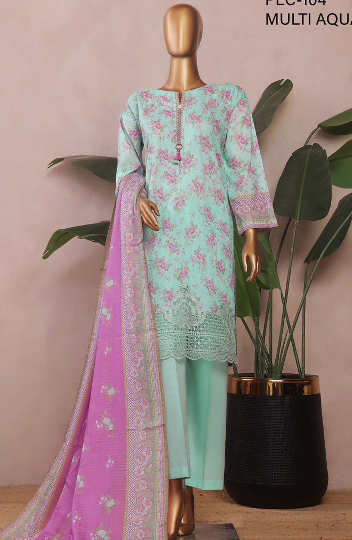 Aashkaaar by HZ Textile Embroidered Lawn Stitched 3 Piece Suit - PEC-104 Multi Aqua - HZ25ASHV3 - Blue - Summer Collection