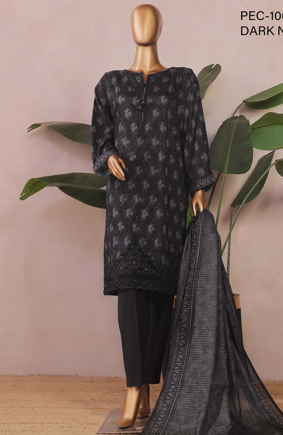 Aashkaaar by HZ Textile Embroidered Lawn Stitched 3 Piece Suit - PEC-106 Dark Night - HZ25ASHV3 - Black - Summer Collection