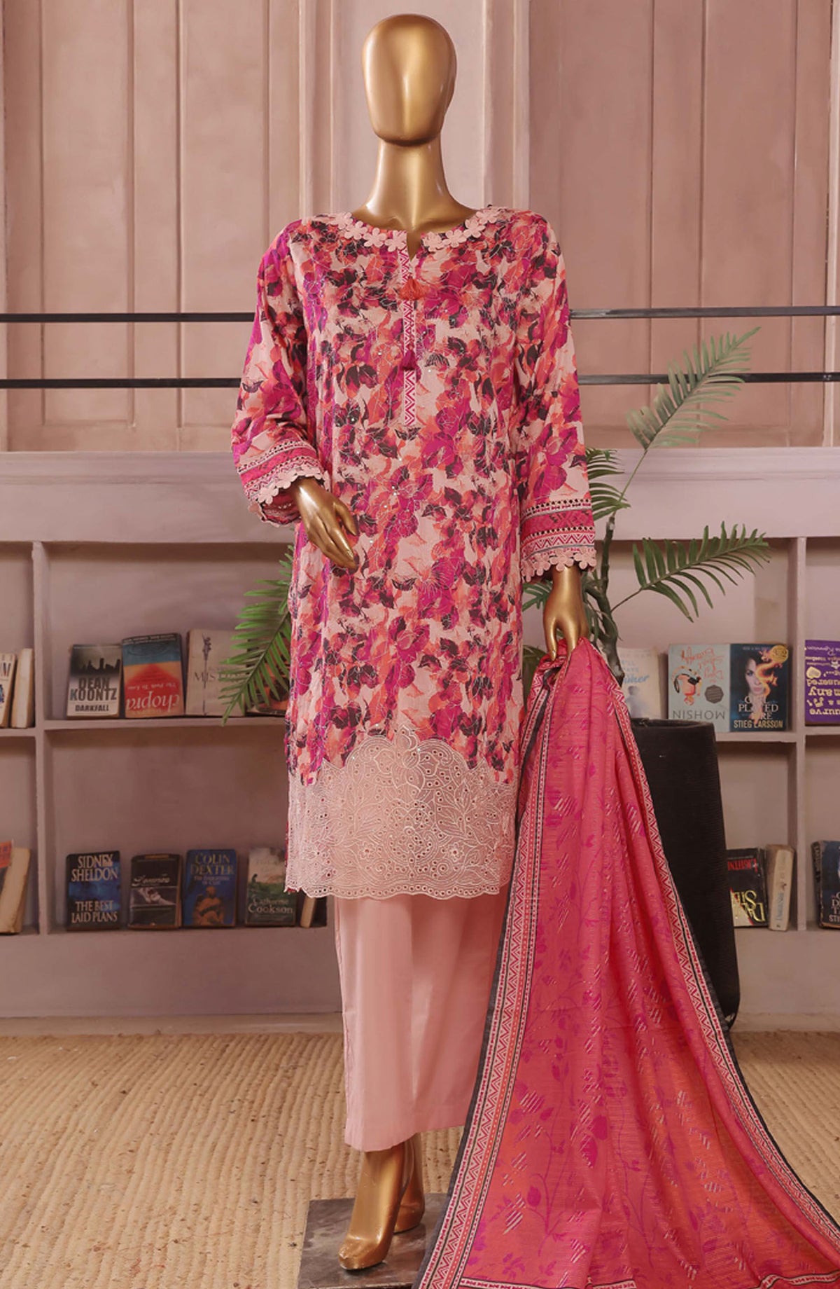 Aashkaaar by HZ Textile Embroidered Lawn Stitched 3 Piece Suit - PEC-107 Crepe Punch - HZ25ASHV3 - Pink - Summer Collection