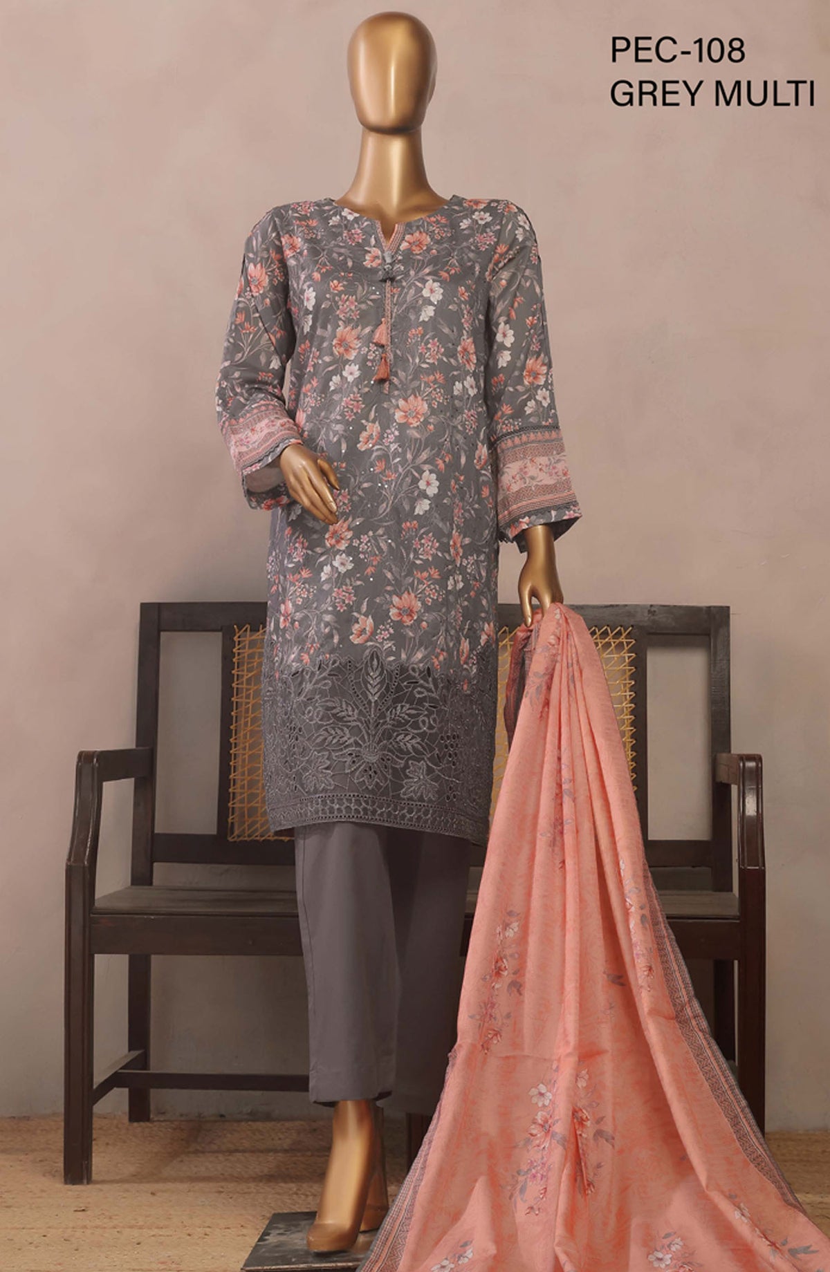 Aashkaaar by HZ Textile Embroidered Lawn Stitched 3 Piece Suit - PEC-108 Grey Multi - HZ25ASHV3 - Grey - Summer Collection