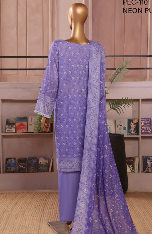 Aashkaaar by HZ Textile Embroidered Lawn Stitched 3 Piece Suit - PEC-110 Neon Purple - HZ25ASHV3 - Purple - Summer Collection