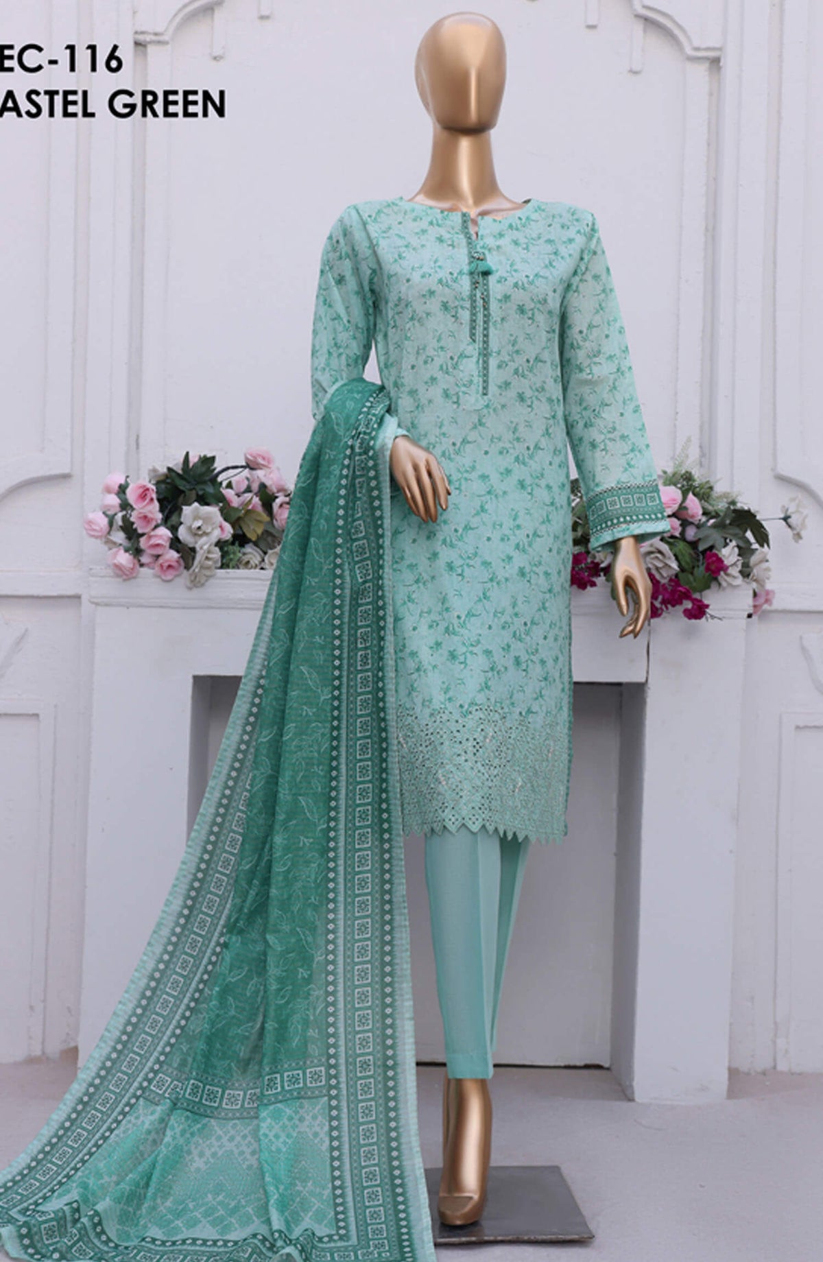 Aashkaar by HZ Textile Embroidered Lawn Stitched 3 Piece Suit - PEC-116 Pastel Green - HZ25ASHK - Green - Summer Collection